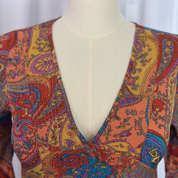 Magazine 100% Silk Multicolored Paisley Mini Dress (663) - Picture 8 of 14